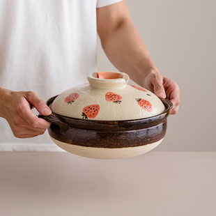Japanese Imported Vangu Pink Strawberry Soil Pot for Girls Japanese Style Household Large Stew Pot Cute ins Style Ceramic Pot