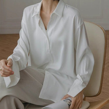 法式白色衬衫女2025春秋季新款抗皱缎面衬衣气质长袖雪纺内搭西装