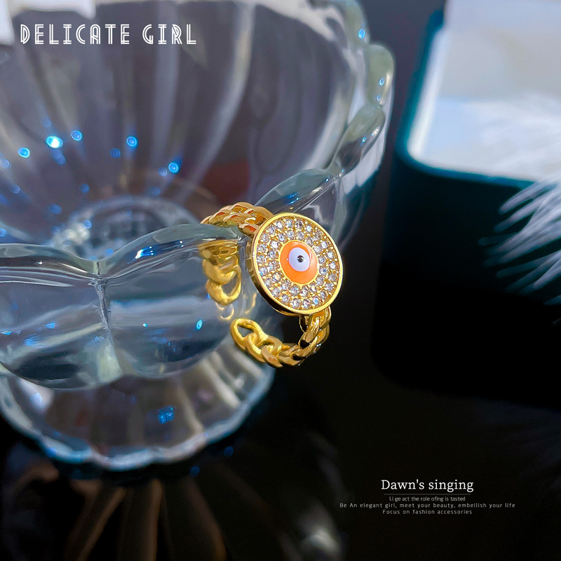 Retro Round Eye Brass Plating Inlay Zircon Open Ring 1 Piece