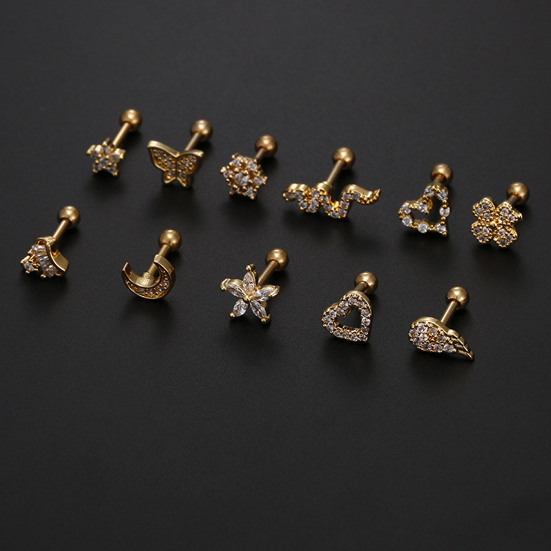 Daily Occasion Stainless Steel Material Heart Shape Pattern 1 Piece Fashion Heart Shape Inlay Stainless Steel Zircon Ear Studs
