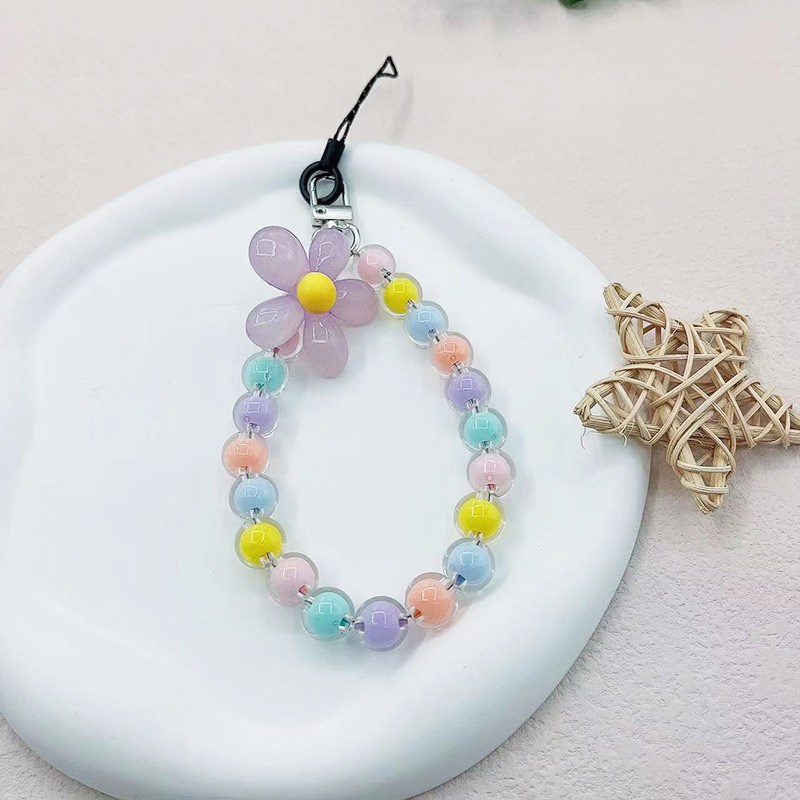 Pequeña Flor de cuentas fresca pulsera DIY cuerda universal del auricular bolsa teléfono caso color caramelo cadena portátil Accesorios