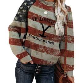 女士美国国旗Yellowstone Dutton Ranch印花卫衣  现货