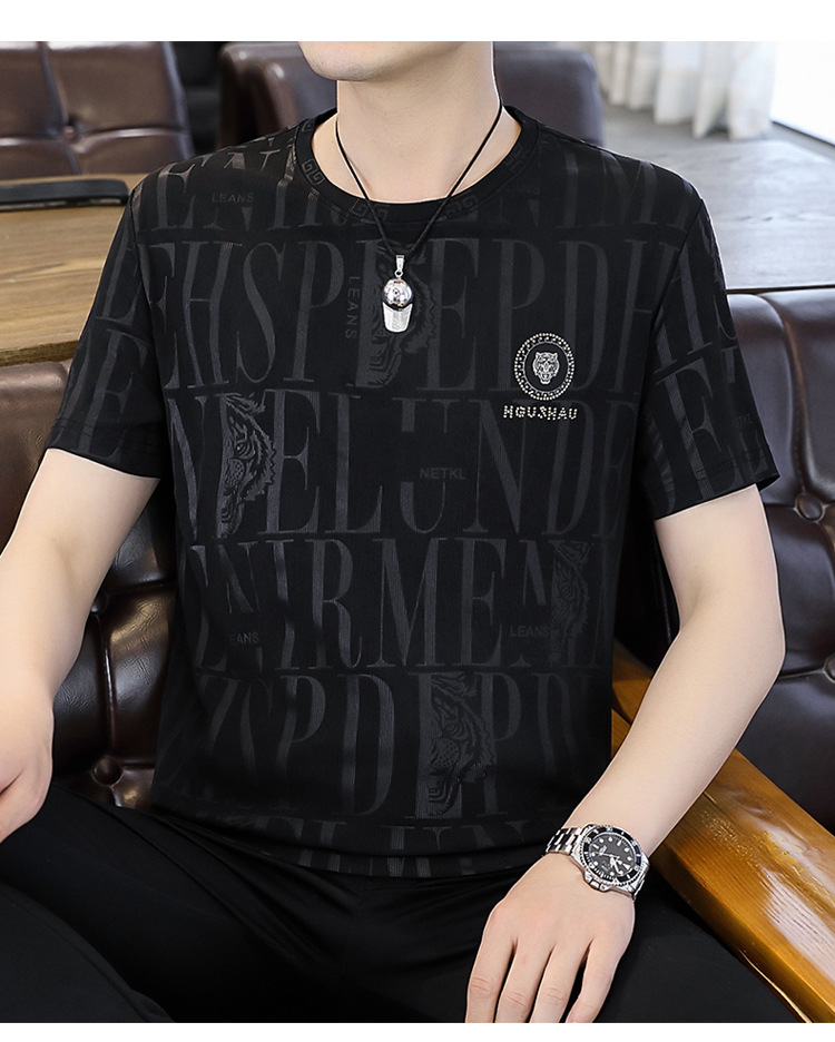 Suvine jääsiidist lühikeste varrukatega meeste 2024. aasta uus poolvarrukatega T-särk, brändi Instagram trendikad lahtised riided_voghion.com