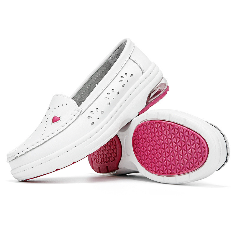 Zapatos de enfermera de piel de vaca, suela suave de cuero, pies transpirables, no cansados, hospital, clínica, salón de belleza, zapatos de trabajo, zapatos de mujer de primavera en stock