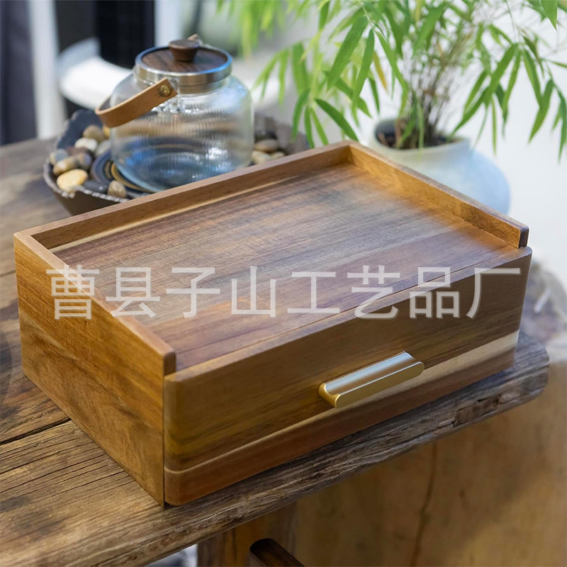Nueva caja de almacenamiento de bolsas de té de madera Acacia caja de almacenamiento de artículos de té caja de té contenedor de estación de té caja de madera dividida