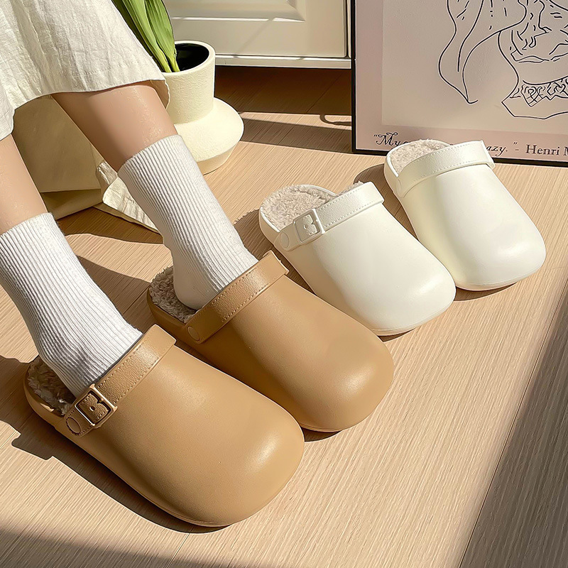 Birkenstock erkekler için kalın tabanlı, su geçirmez pamuklu terlik, sonbahar ve kış ev sıcak ev kaymaz artı kadın dış giyim için kadife pamuklu terlik