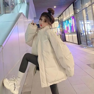 Thickened Bread Cotton-padded Coat Women's 2024 New Student Cotton-padded Coat Women's Collar Loose Mid-length Cotton-padded Coat Women's Black