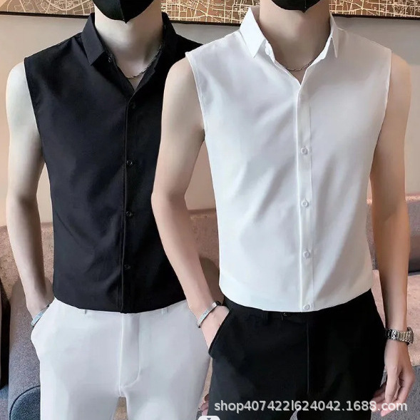Shirt Vest Men's 2024 Summer New Ins Fashion Brand Sleeveless T-Shirt Short-sleeved Slim-fit Fashionable Thin Vest Waistcoat