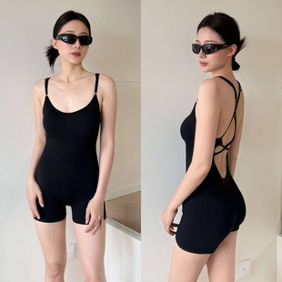 European and American Seamless Large Backless Sports Suspender Jumpsuit Shorts Fitness Tight Peach Buttocks Shaping and Hip Lifting