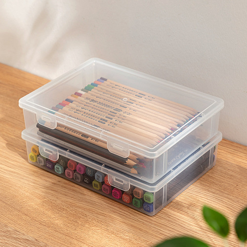 Transparent storage box for stationery, large capacity, can hold pens, markers, colored pencils, organizational storage box, stackable