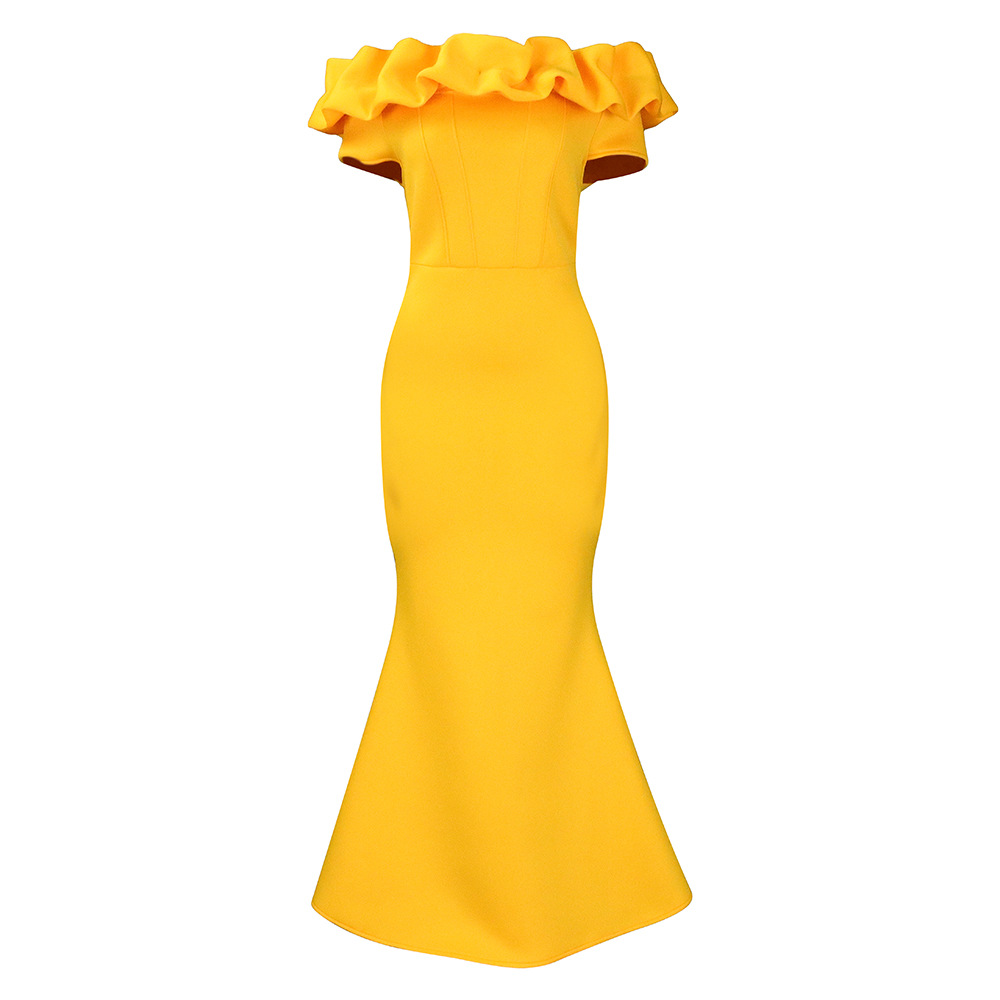 Fishtail Evening Dress Solid Color Ruffle Trim Slim Fit Elegant for Parties and Special Occasions OEM Available
