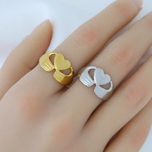 欧美不锈钢爱心情侣对戒 双手捧心轻奢小众设计感18K金色开口戒指