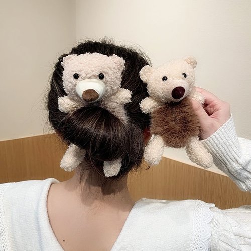 Rubber band hair tie for women, adult creative cute bear hug~Sweet hair tie for women, simple and elegant hair tie net