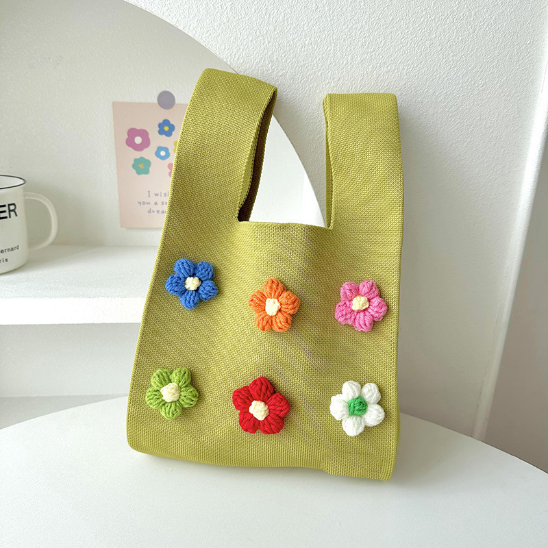 Dopamina lindo colorido pequeña flor de punto bolso de hombro estilo coreano versátil gran capacidad bolso de mano bolso de la muñeca