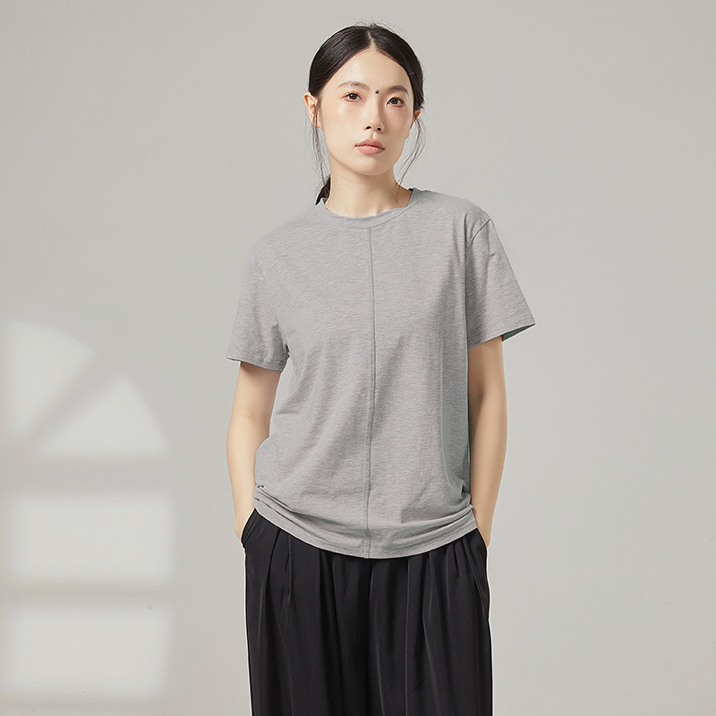现代舞百搭简约圆领短袖上衣女款春夏季休闲健身修身纯色T恤|undefined