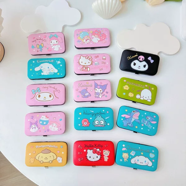 New Cute Ugly Fish 7-piece Set of Nail Clippers Household PU Manicure Tools Manicure Kuromi Girl Heart Nail Clippers