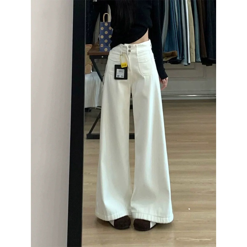 White High-Waisted Wide-Leg Jeans for Women, Winter 2025 Trendy New Style, Loose Fit, Slimming, Relaxed and Lazy Style, Floor-Length Pants White High-Waisted Wide-Leg Jeans for Women, Winter 2025 Trendy New Style, Loose Fit, Slimming, Relaxed and Lazy Style, Floor-Length Pants