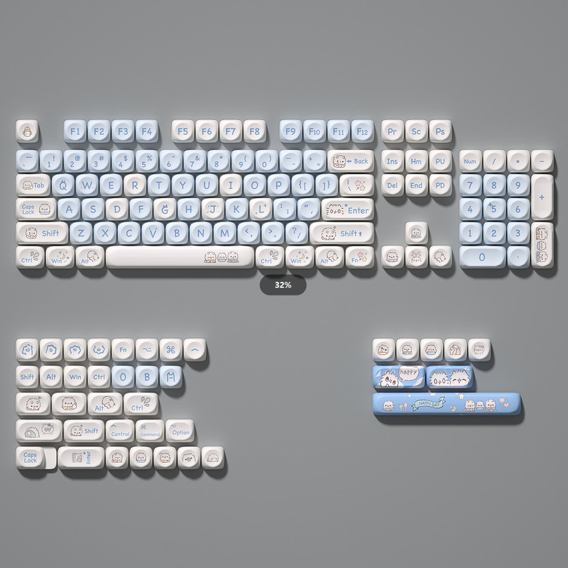 アイスクリーム熊のキーキャップ青いかわいいアニメMOA高さ熱昇華75 98キーセット機械キーボードキャップ|undefined