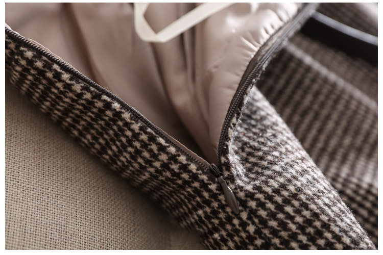 Chân váy nữ ca rô houndstooth cạp cao xẻ tà dáng ôm tôn dáng — Ca rô, Màu xám chi tiết 6