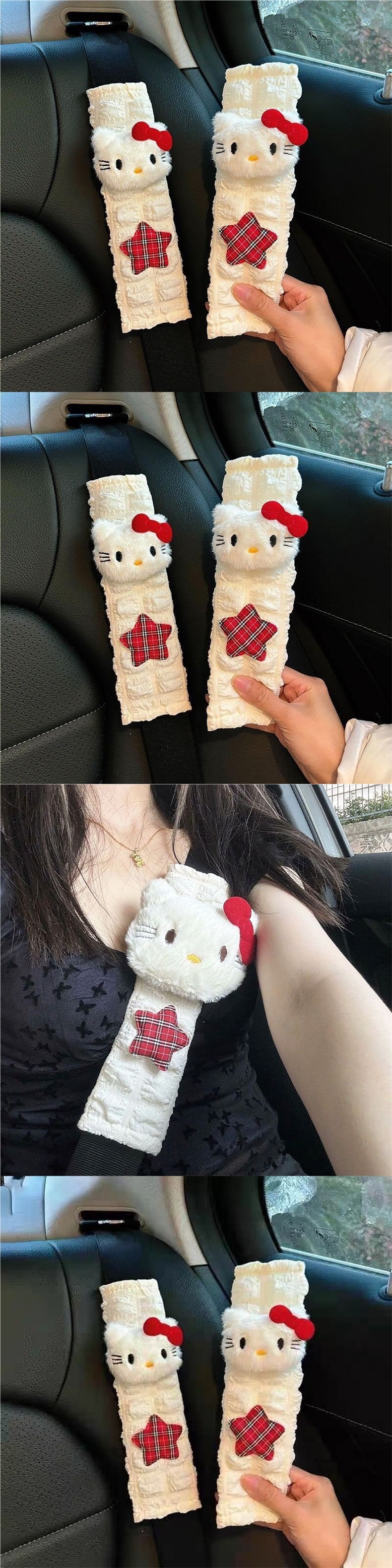 Hello Kitty car seatbelt shoulder pad decoration for girls' car interior, cute cartoon KT cat car seat cover