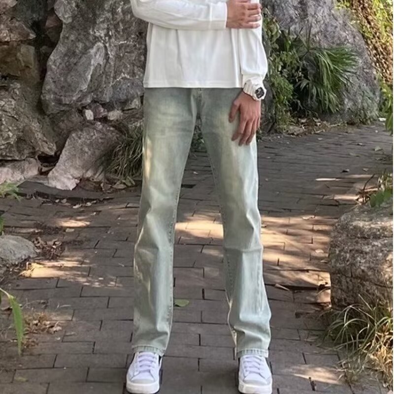 Estilo de Hong Kong hombres de moda verano nuevo estilo 2024 personalidad alfabeto jeans hip-hop ins marea calle alta tendencia pantalones guapos