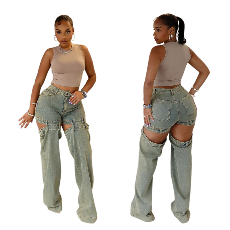 5538 European and American Women's Straight Amazon Cross-border Women's Street Fashion Vintage Washed Hollow Jeans 5538 European and American Women's Straight Amazon Cross-border Women's Street Fashion Vintage Washed Hollow Jeans