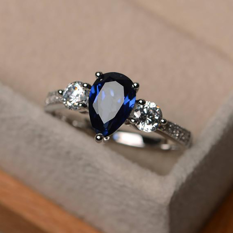 Huajie wish AliExpress fashion exquisite blue zircon female engagement wedding love ring factory direct sales Huajie wish AliExpress fashion exquisite blue zircon female engagement wedding love ring factory direct sales