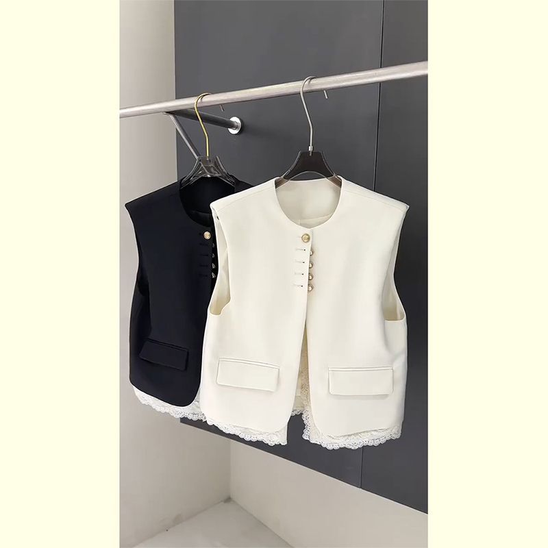 欧货洋气蕾丝拼接假两件西服马甲春夏新款高级感气质名媛坎肩外套