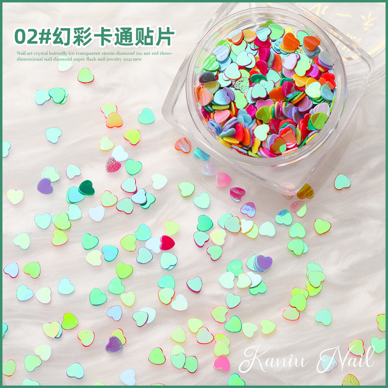 hueco fantasía de color de corazón de桃 sequinilla de manicura amor parche hecho a mano goteo relleno de material superbrillo accesorios caja