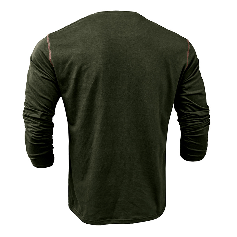 217g Weight Long Sleeve Sleeve Length Half Placket Placket Type Regular Sleeve Sleeve Type Cotton Blend Fabric Type Regular Top Length T-shirt Tops Type Daily Occasion Round Neck Neckline Breathable Function Regular Fit Fit Type Solid Color Pattern Spring, Autumn Season Men's Gender Casual Style Wholesale Men's Casual Solid Color Long Sleeve Men's Tops 2