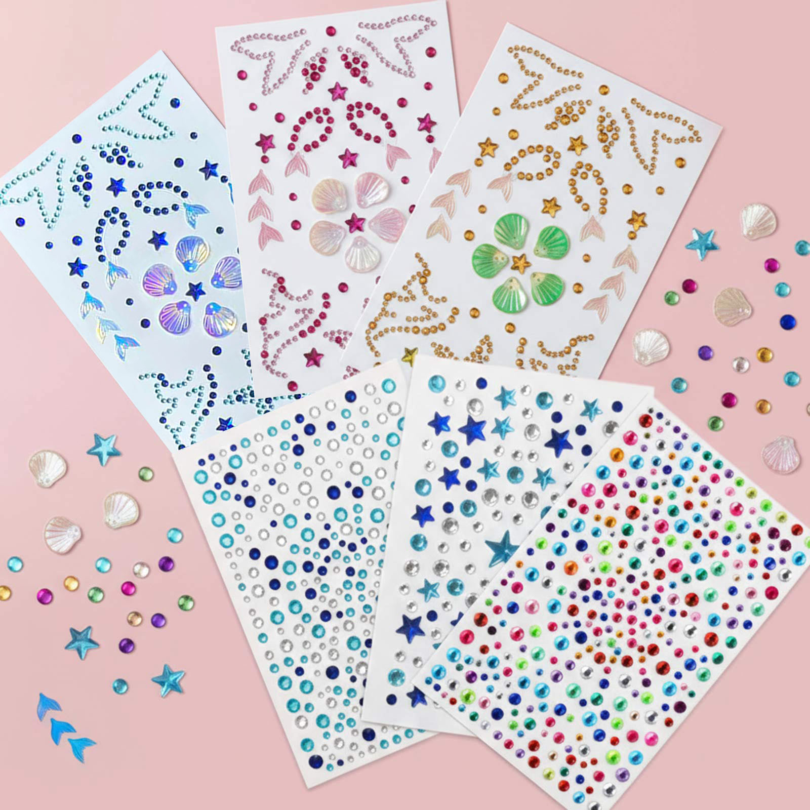 Cross-Border Popular Product Set: Colorful Star-Shaped Rhinestone Face Stickers for Makeup and Parties, 6-Piece Facial Diamond Decoration Stickers
