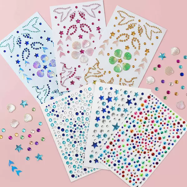 Cross-Border Popular Product Set: Colorful Star-Shaped Rhinestone Face Stickers for Makeup and Parties, 6-Piece Facial Diamond Decoration Stickers