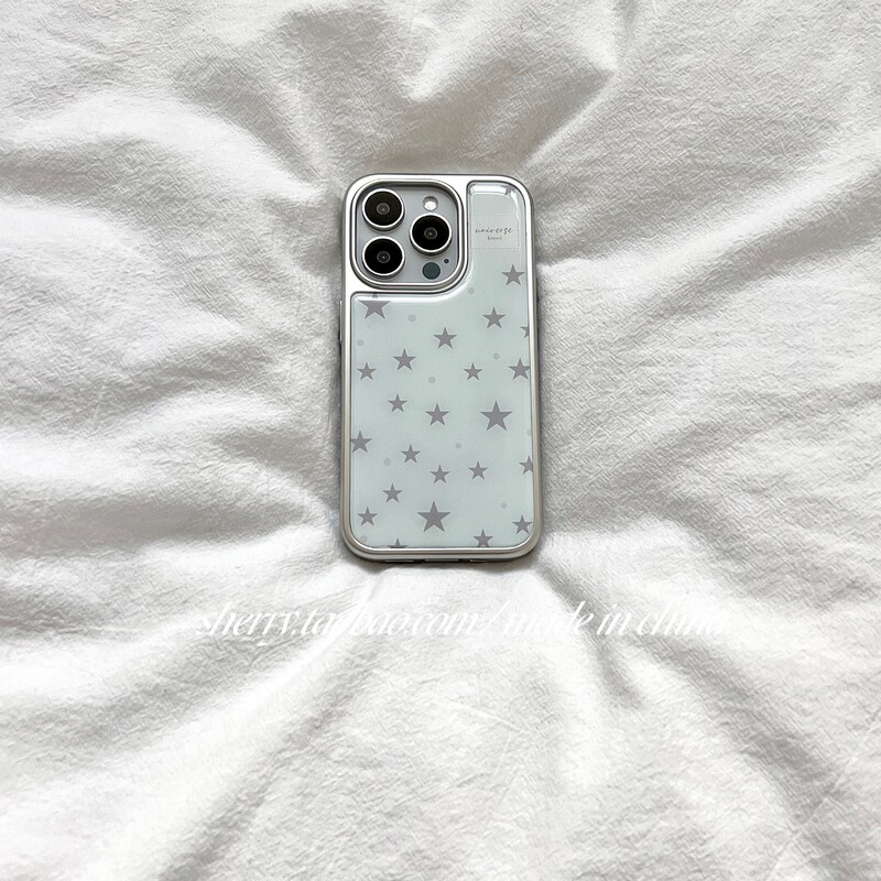 Ins Cool Style Apple 17Promax Mobile Phone Case 16Pro Electroplated Silver Edge Gray Star Korean Style Protective Cover 15
