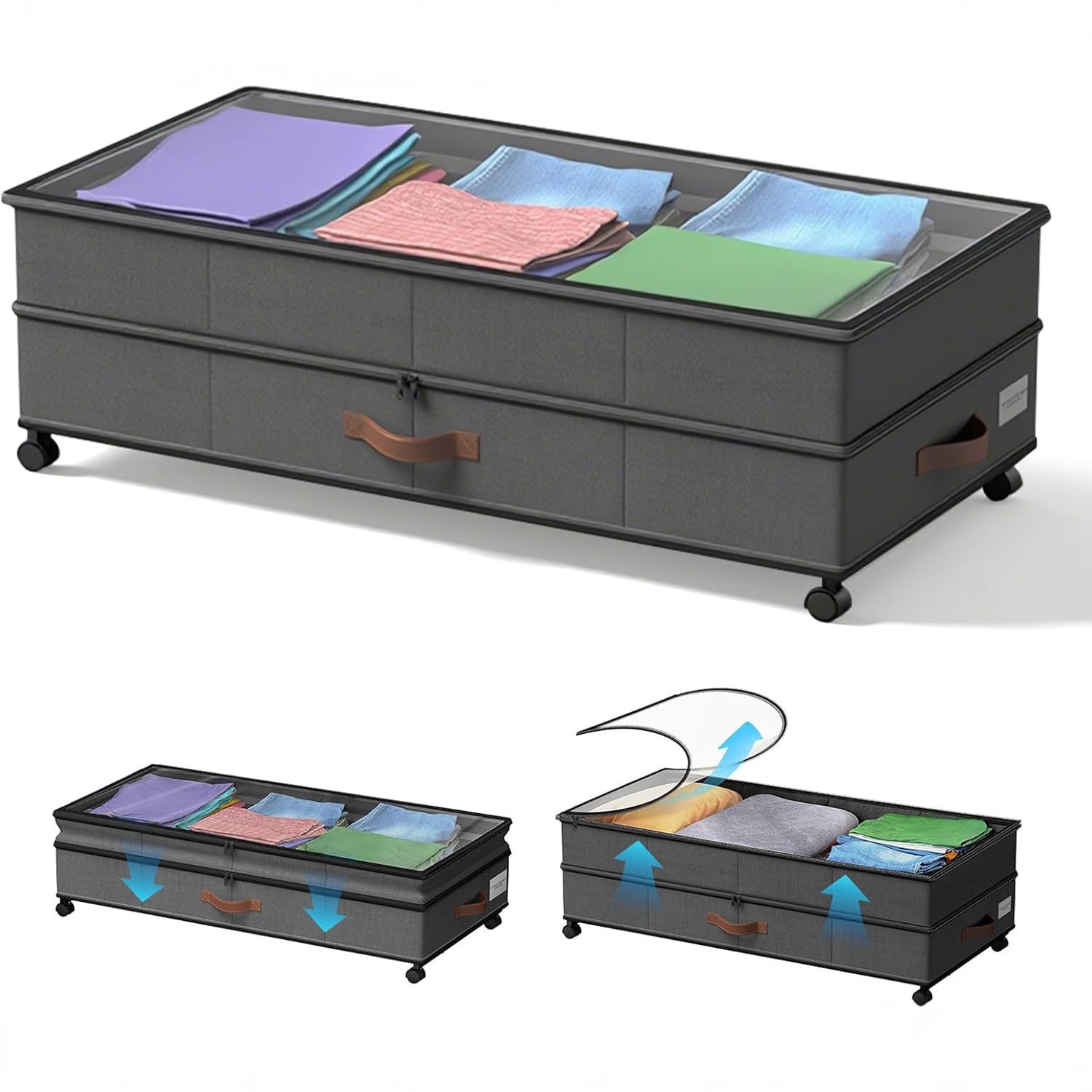 跨境床底防尘收纳箱加高大容量床底置物架玩具带滚珠轮收纳箱