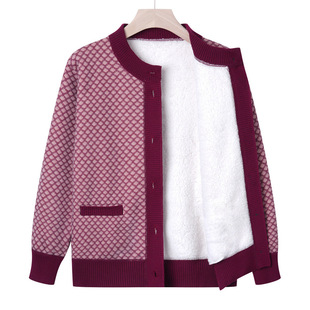 Middle-aged and elderly autumn fleece-lined thickened sweater coat grandmother sweater cardigan 60-year-old 70-year-old mother autumn and winter clothing
