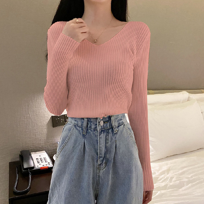 毛衣女2025秋冬新款百搭修身v领打底针织衫洋气内搭长袖紧身上衣|undefined