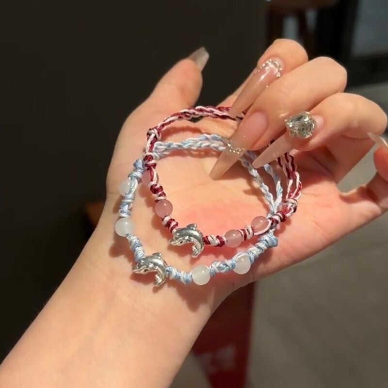 Little Red Book's Same Style Silver Dolphin Bracelet, High-Looking and Personalized Braided Couple and Bestie Bracelet, Simple Bracelet Jewelry