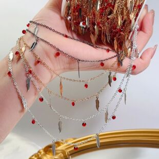 diy jewelry accessories red zircon feather handmade chain high color retention pure copper feather chain necklace bracelet material