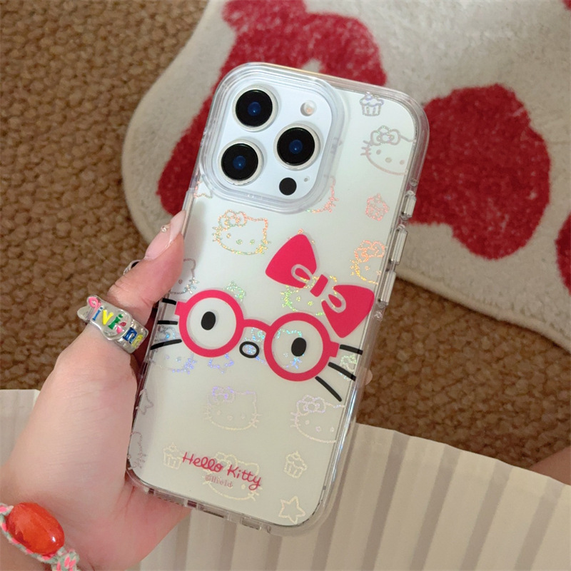 Gafas de nudo de mariposa roja niña kt para iphone15 funda para teléfono móvil 16ProMax Apple 14/13 funda para teléfono móvil