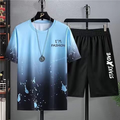 2023 nueva camiseta de manga corta traje casual de los hombres pantalones cortos de estudiante de moda de verano conjunto de deportes casuales sueltos
