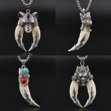 藏式霸气狼牙图腾吊坠项链大号真黑狗牙齿合金包牙套男女潮流配饰