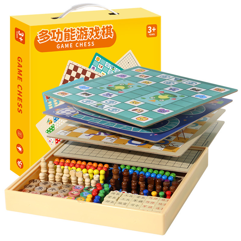 Weiweihu tablero de ajedrez multifuncional juego de ajedrez juguetes de educación temprana caja de regalo de ajedrez todo en uno ajedrez volador damas rompecabezas juego de mesa