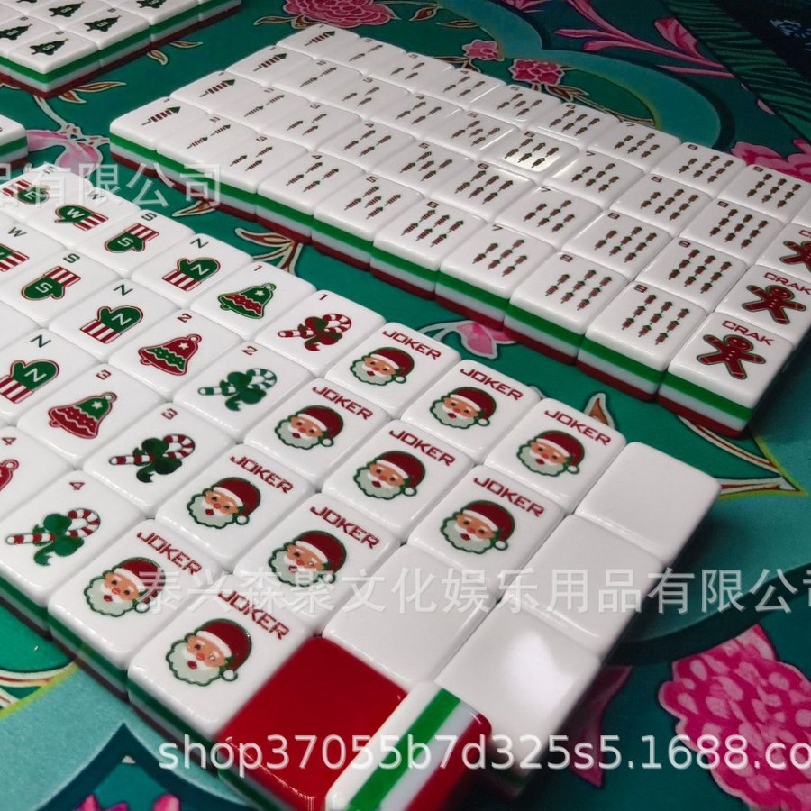 Cross-Border American-Style Mahjong Factory Acrylic Three-Layer Acrylic Mahjong 32mm Four-Layer Big Red Santa Claus