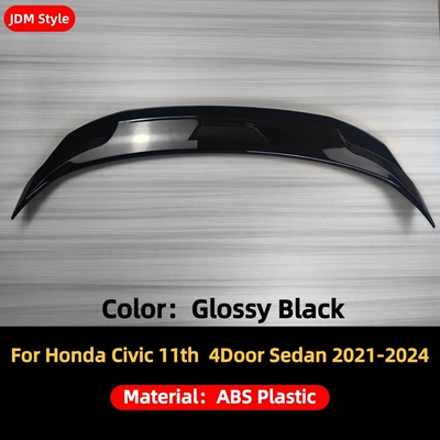Suitable for 2021-24 Honda Civic Four-Door Sedan 11Th Generation Jdm Model Modified Rear Wing Spoiler Fixed Wind Pressure Wing (Spoiler) - rear-wing-21-24-honda-civic-four-door-sedan-11th-generation-jdm-model-glossy-black