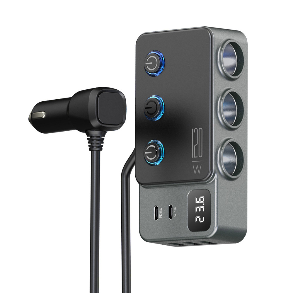 Mehrfach-Ladeanschluss, hochleistungs-fahrzeugladegerät, super-schnellladung 120W, kabel inbegriffen, individuell schaltbare unabhängige schalter, spannungsanzeige - 7