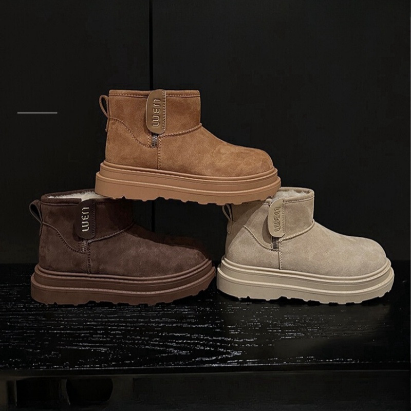 Vintage Thick Bottom Snow Boots Women's 2024 New Winter fleece-lined Thickened Fur One Short Tube Warm Northeast Cotton Shoes