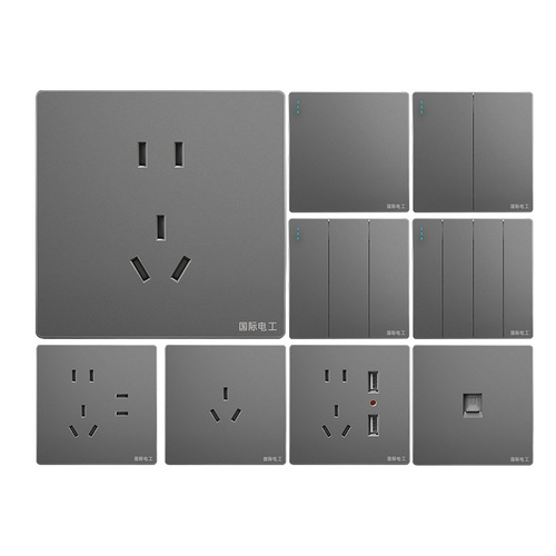 International electrician type 86 industrial gray large plate one-open five-hole socket panel manufacturer wholesale wall switch socket