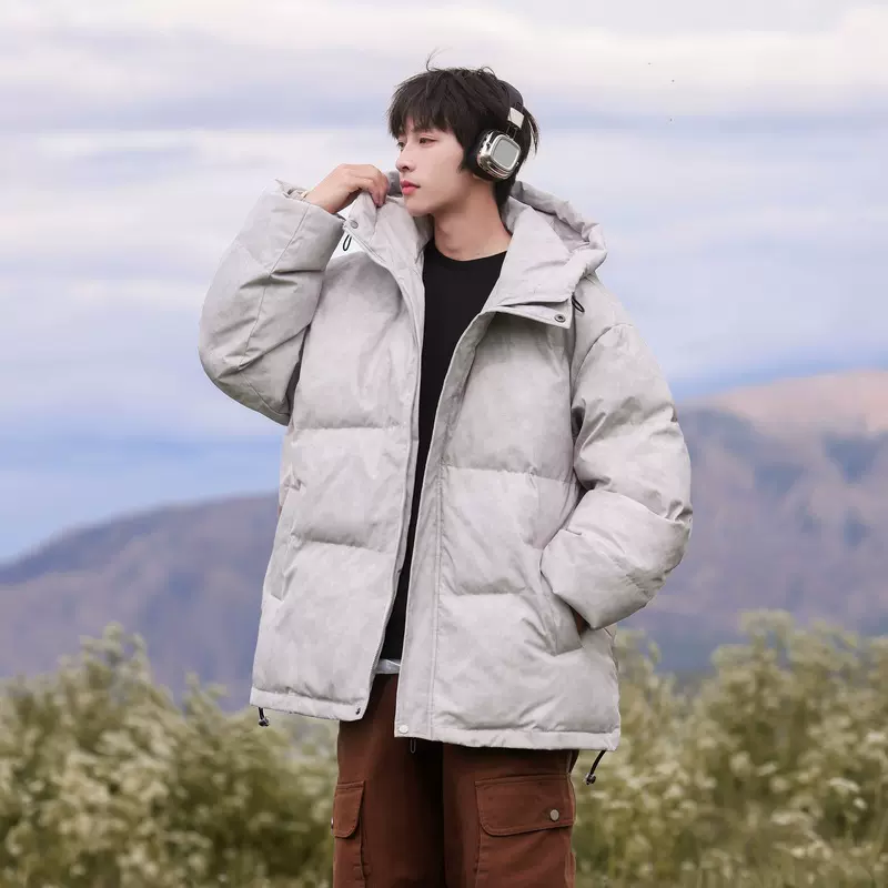 跨境2024冬季新款简约保暖连帽时尚情侣同款男棉服休闲外套