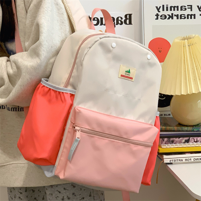 书包新款撞色小众双肩包小学生女书包大容量韩版ins休闲百搭背包|undefined
