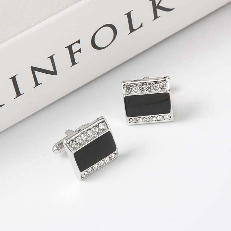 Nuovi gemelli rettangolari in cristallo di diamante Gemelli per camicia alla moda con diamanti neri_voghion.com